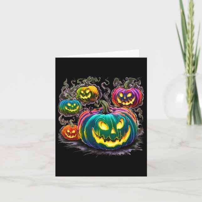 Colourful Pumpkin Ghosts Jack O Lantern Halloween  Card (Front)