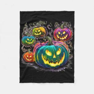 Colourful Pumpkin Ghosts Jack O Lantern Halloween Fleece Blanket