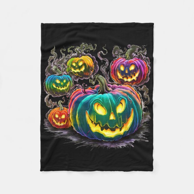 Colourful Pumpkin Ghosts Jack O Lantern Halloween  Fleece Blanket (Front)