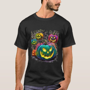 Colourful Pumpkin Ghosts Jack O Lantern Halloween  T-Shirt