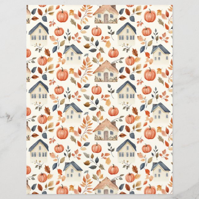 colourful pumpkin, leaves pattern scrapbook paper (Front)