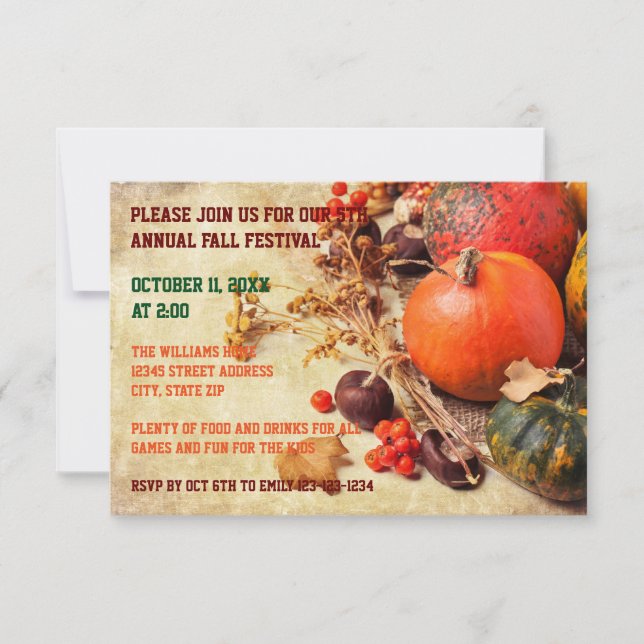 Colourful Pumpkins - 3x5 Thanksgiving Dinner Invit Invitation (Front)
