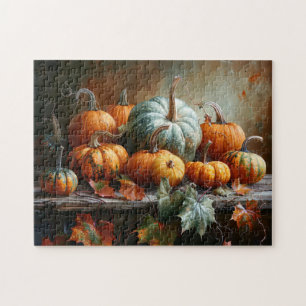 Colourful Pumpkins and Leaves Vintage Jigsaw Puzzle