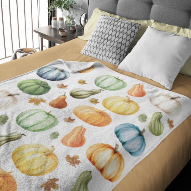 Colourful Pumpkins Autumn Watercolor   Fleece Blanket (Creator Uploaded)