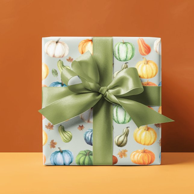 Colourful Pumpkins Autumn Watercolor  Wrapping Paper (Creator Uploaded)