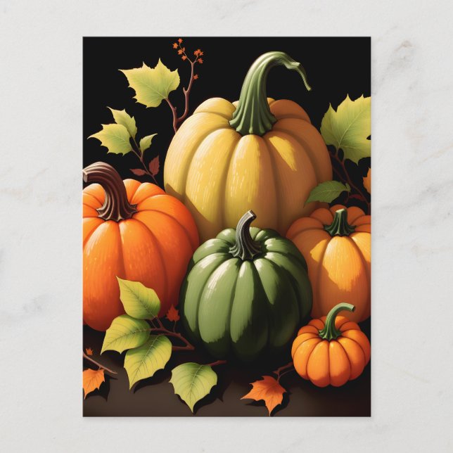 Colourful Pumpkins Black Background Postcard (Front)
