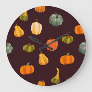 Colourful Pumpkins: Dark Autumn Elegance. Large Clock