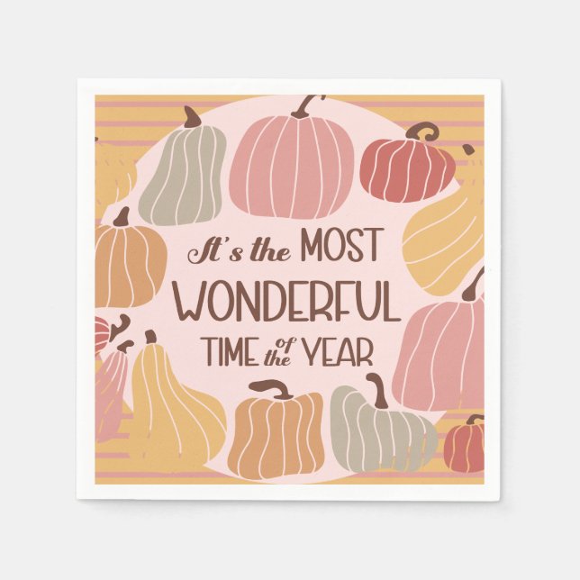 Colourful Pumpkins Fall Autumn Pink Kitchen Napkin (Front)
