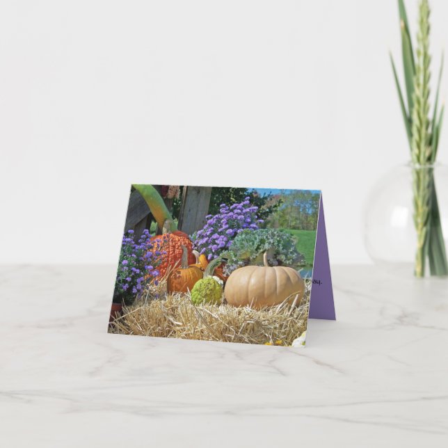Colourful Pumpkins Gourds Flowers Hay Customised Card (Front)