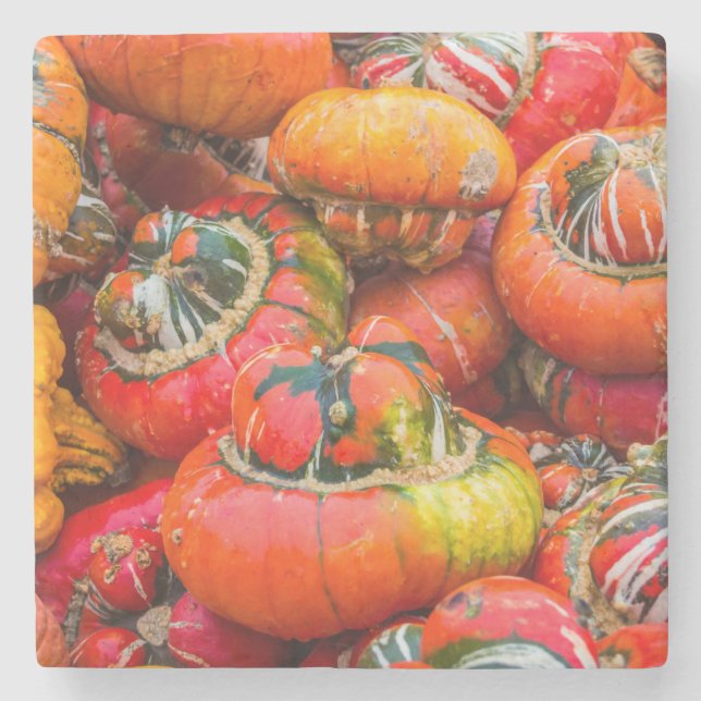 Colourful pumpkins stone coaster (Front)