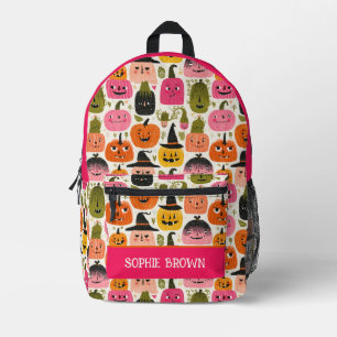 Colourful Pumpkins Whimsical Halloween Custom Name Printed Backpack