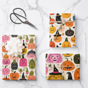 Colourful Pumpkins Whimsical Halloween Spooky Cute Wrapping Paper Sheet