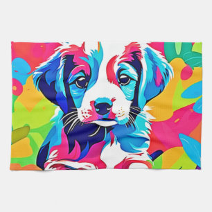 Colourful Puppy Artwork Tea Towel