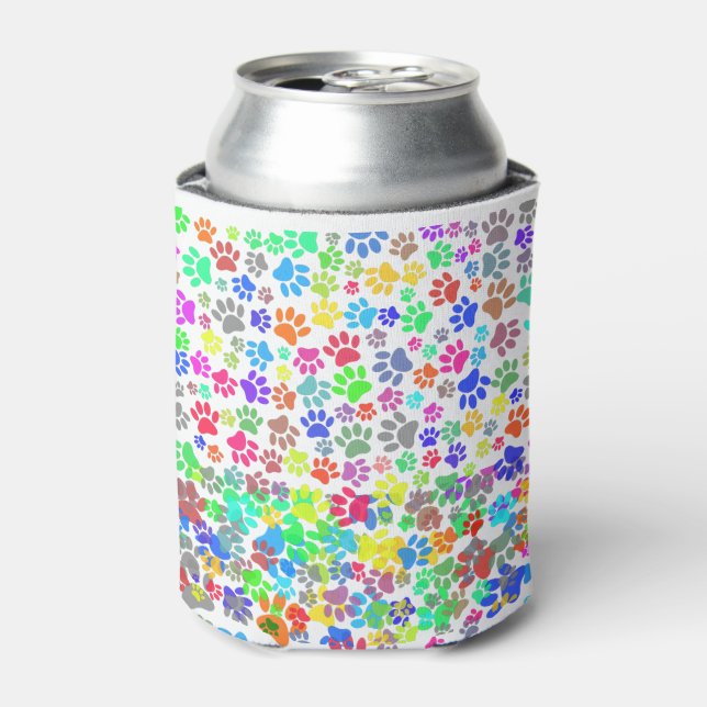 Colourful Puppy Paw Pattern Can Cooler (Can Front)