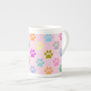Colourful puppy paw prints bone china mug