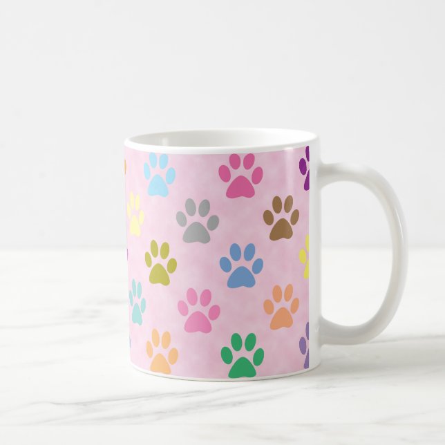 Colourful puppy paw prints pattern coffee mug (Right)