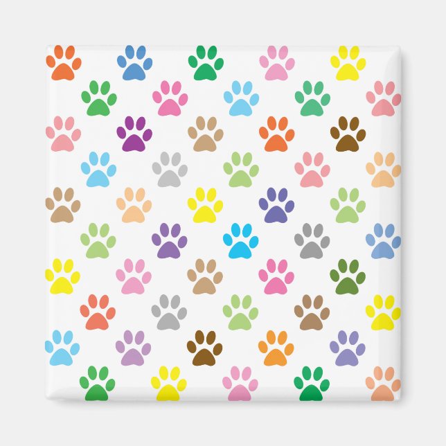 Colourful puppy paw prints pattern magnet (Front)