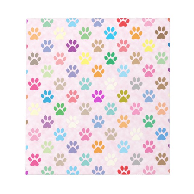 Colourful puppy paw prints pattern notepad (Front)