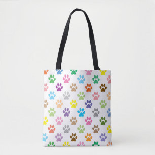 Colourful puppy paw prints pattern tote bag