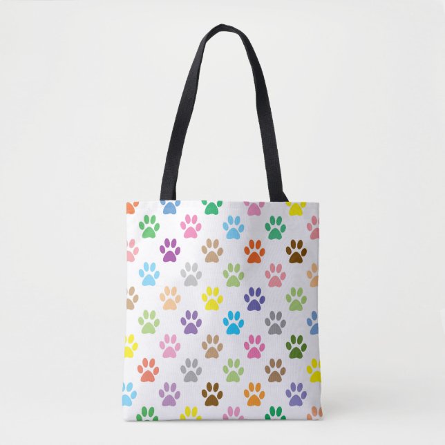 Colourful puppy paw prints pattern tote bag (Front)