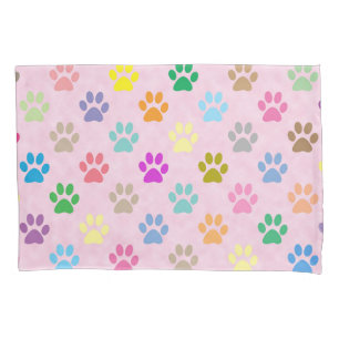 Colourful puppy paw prints pillowcase