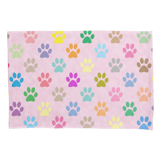 Colourful puppy paw prints pillowcase (Front)