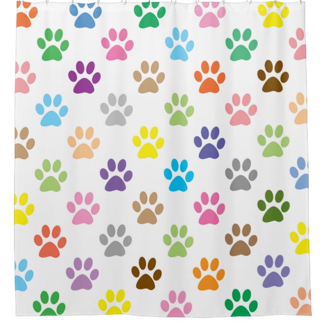Colourful puppy paw prints shower curtain (Front)