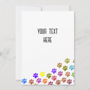 Colourful Puppy Paw Prints With Custom Text Card