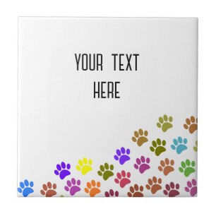 Colourful Puppy Paw Prints With Custom Text Ceramic Tile