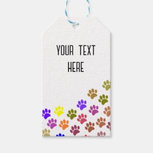 Colourful Puppy Paw Prints With Custom Text Gift Tags