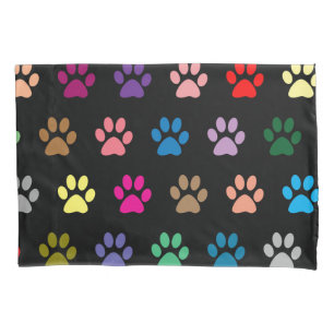 Colourful puppy paws pattern pillowcase