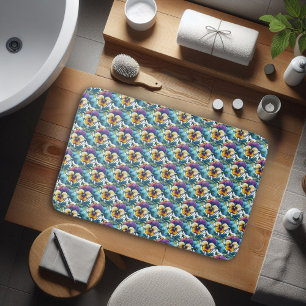 Colourful Purple and Blue Modern Floral Pattern  Bath Mat
