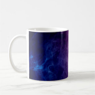 Colourful purple and blue smoke clouds on dark bac coffee mug