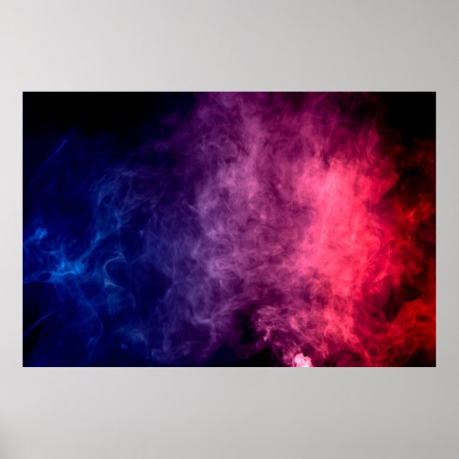 Colourful purple and blue smoke clouds on dark bac poster (Front)