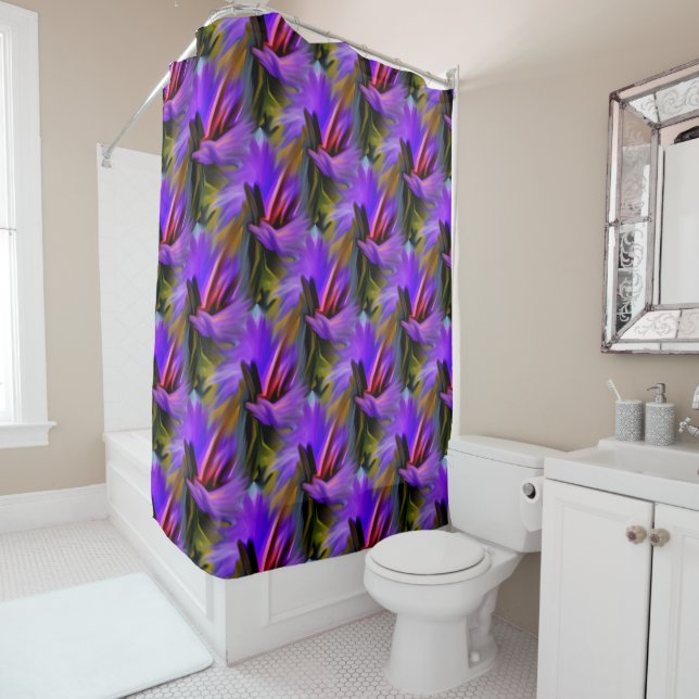 Colourful Purple And Green Abstract Art Pattern    Shower Curtain (In Situ)
