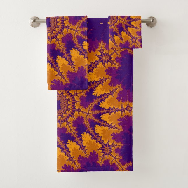 Colourful Purple and Orange Fractal Bath Towel Set (Insitu)