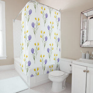 Colourful Purple and Yellow Tulips with Greenery Shower Curtain