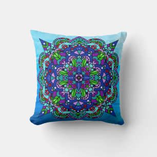 Colourful Purple, Blue, Green Mandala Cushion