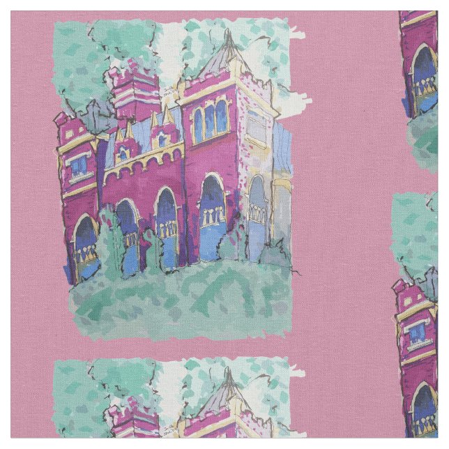 Colourful Purple Castle in Budapest Fabric (Close Up)