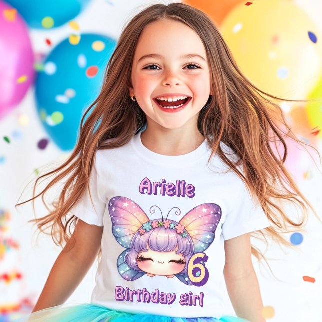 Colourful purple fairy face butterfly birthday  T-Shirt (Creator Uploaded)