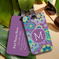 Colourful Purple Floral Pattern Custom Monogram