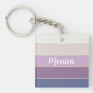 Colourful Purple Gold Personalised Colour Stripes Key Ring