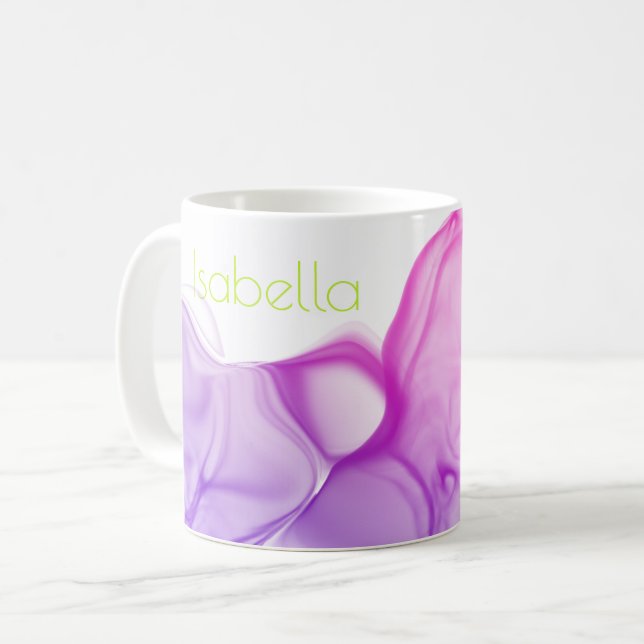 Colourful Purple Inks Lime Green Name Modern Art Coffee Mug (Front Left)