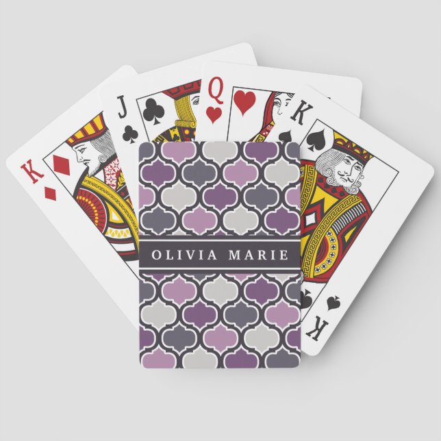 Colourful Purple Lattice Pattern with Name Playing Cards (Back)