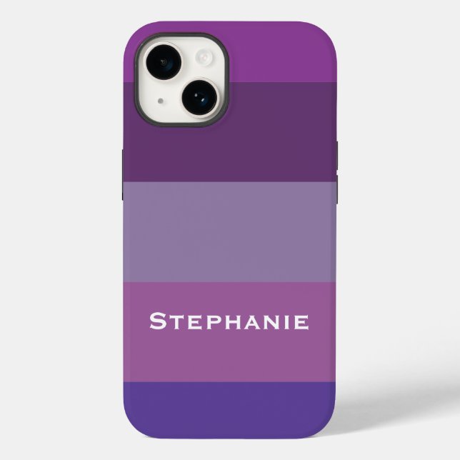 Colourful Purple Lavender Abstract Stripes Name Case-Mate iPhone Case (Back)