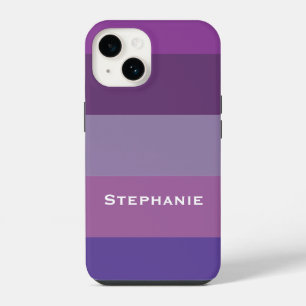 Colourful Purple Lavender Abstract Stripes Name iPhone 14 Case