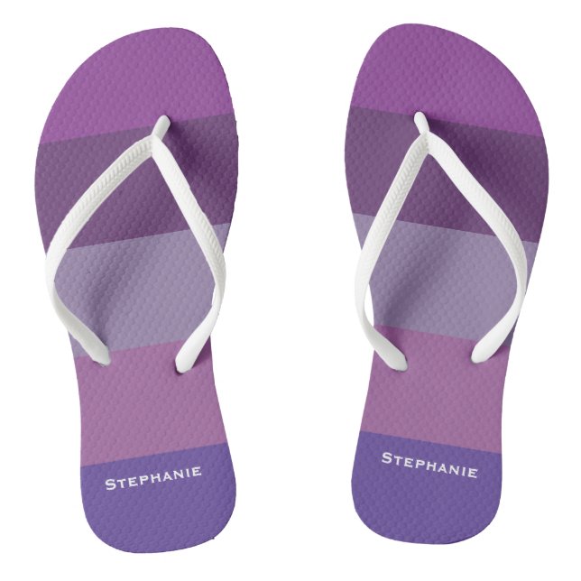 Colourful Purple Lavender Abstract Stripes Name Thongs (Footbed)