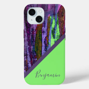 colourful +purple neon green chic cool marble  iPhone 15 case