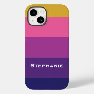 Colourful Purple Pink Gold Abstract Stripes Name Case-Mate iPhone 14 Case