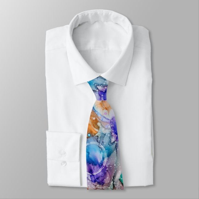 Colourful purple, teal, blue orange abstract Art  Tie (Tied)